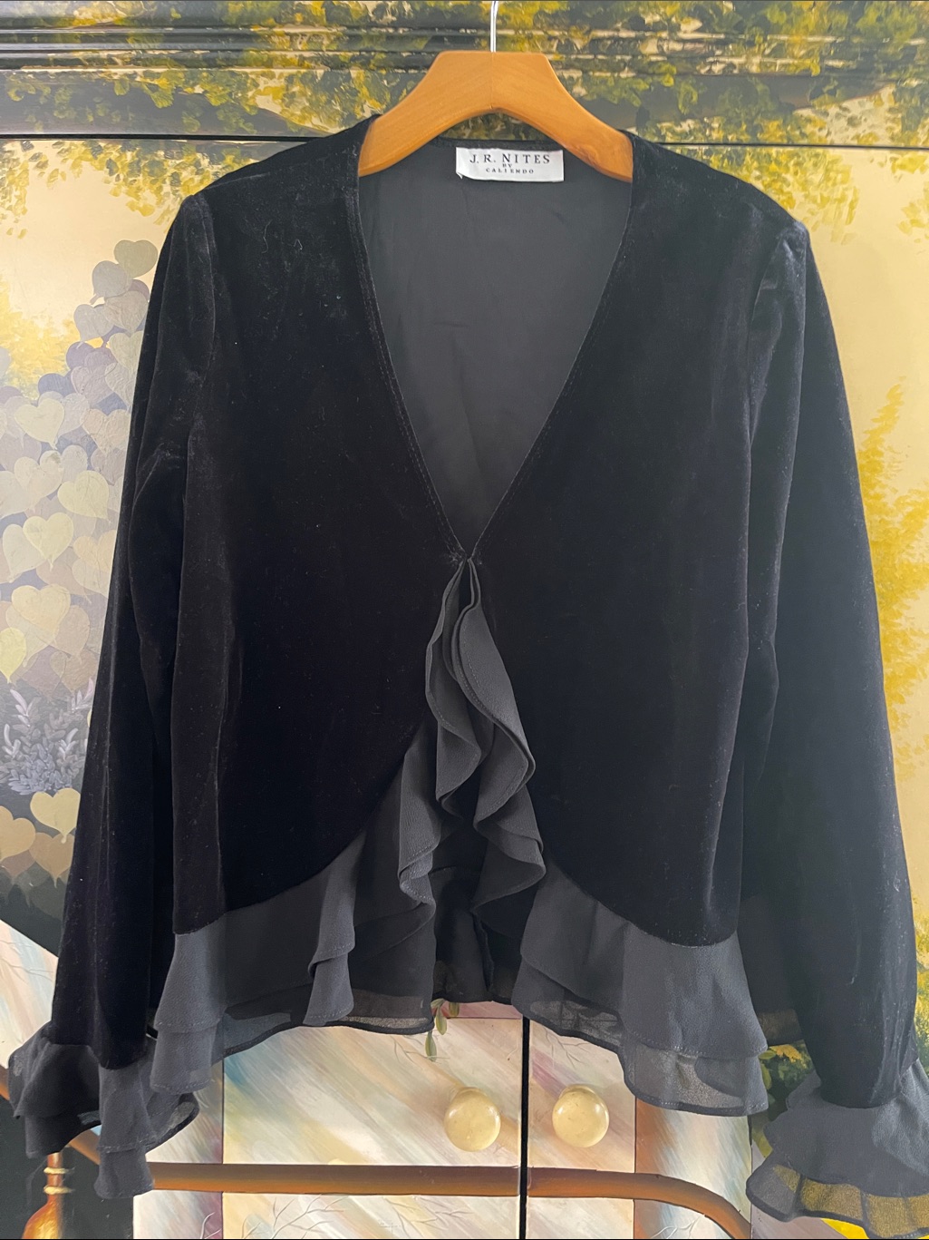 J.R. Nites Black Velvet Ruffle-Trim Jacket
